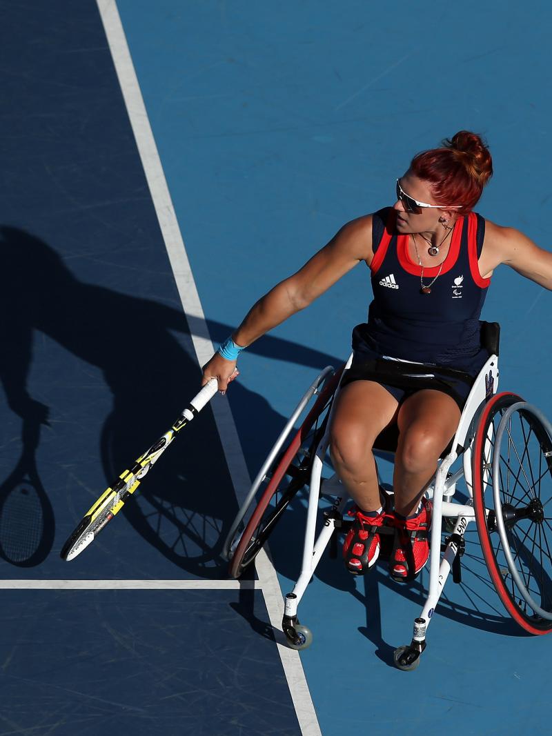 Great Britain's Jordanne Whiley plays a backhand