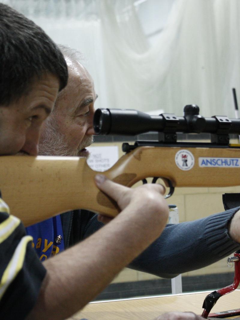 Fellow beginner Pablo Rees takes aim at the 'Wheelchair Spectacular' organised by Disability Sport Wales