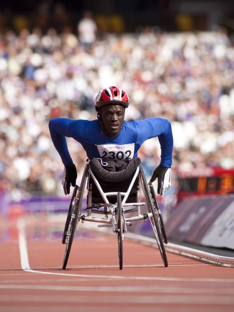 Demba Jarju of Gambia competes in the Men's 800m -T34 race at the London 2012 Paralympic Games