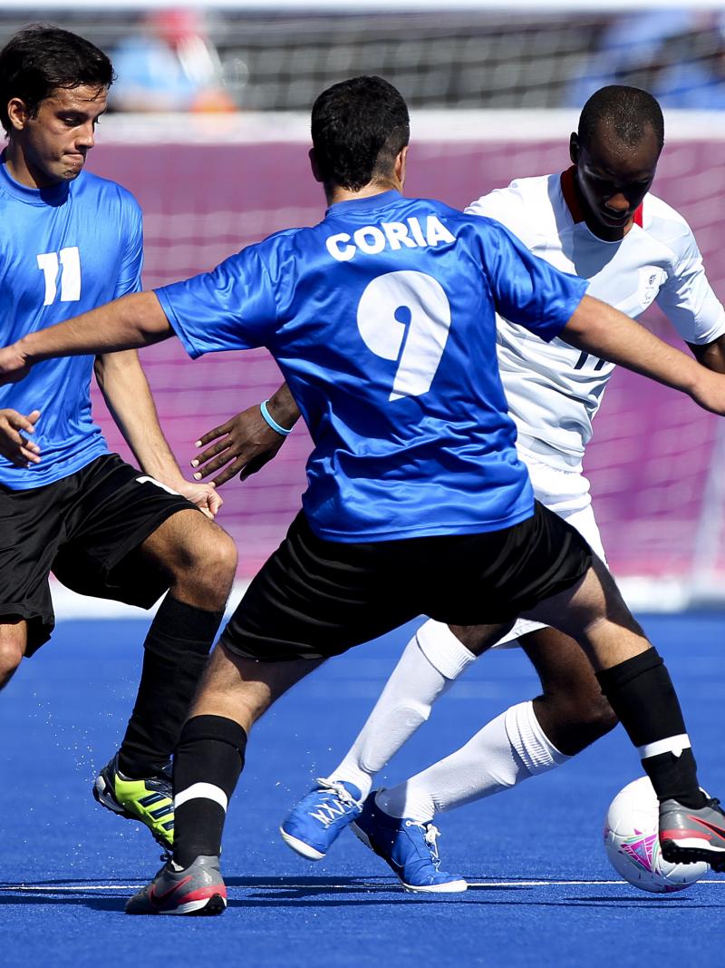 Argentina's football 7-a-side team plays against Great Britain at the London 2012 Paralympics