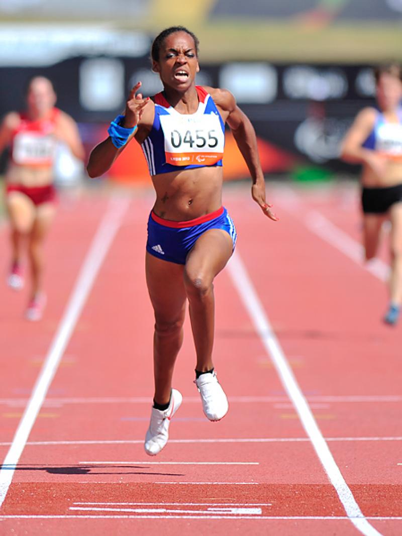 France's Mandy Francois-Elie running the 200m and breaking the world record
