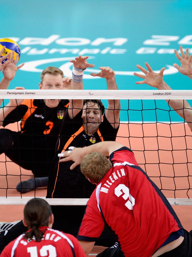 Germany and Russia's men's sitting volleyball teams