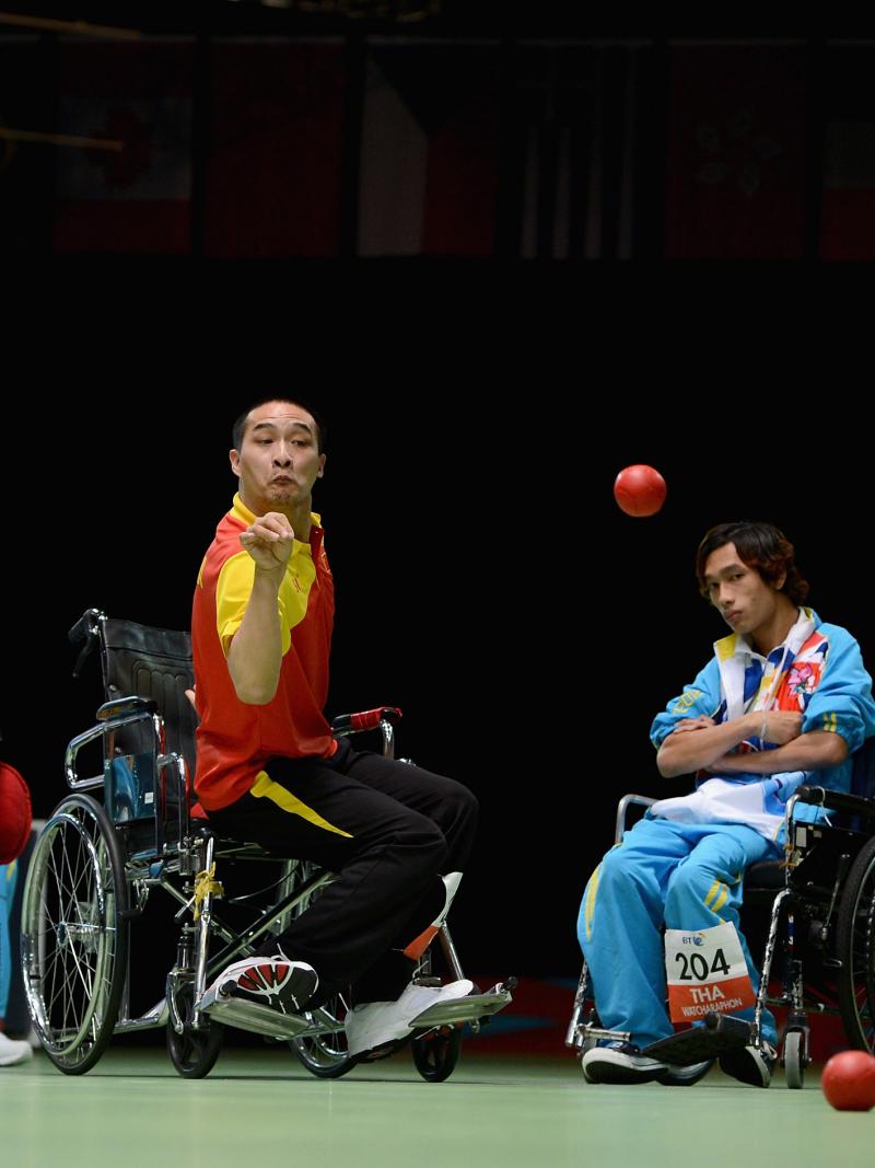 boccia player taking a shot at London 2012