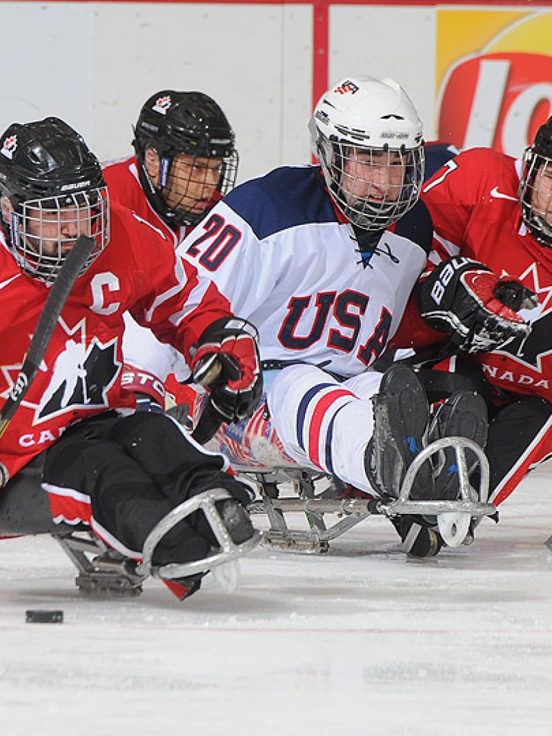 USA and Canada's ice sledge hockey teams