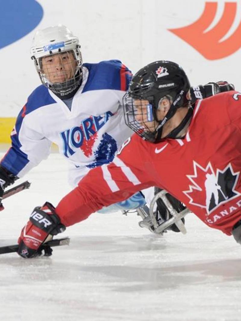Canada and South Korea's ice sledge hockey teams