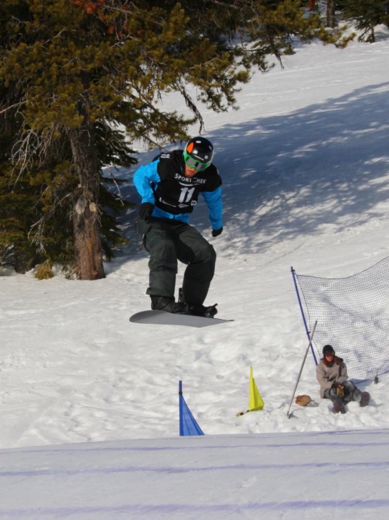 Para-snowboarder Matthew Robinson competing at Big White, Canada, in January 2014.
