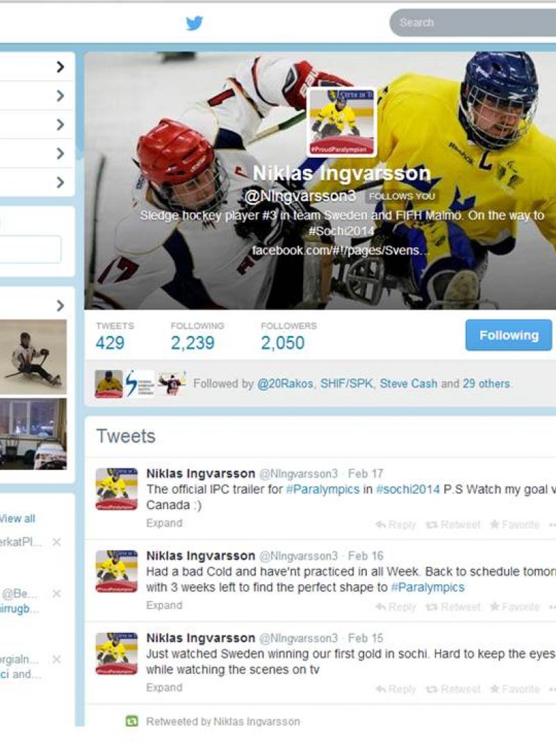 Screenshot twitter page Niklas Ingvarsson