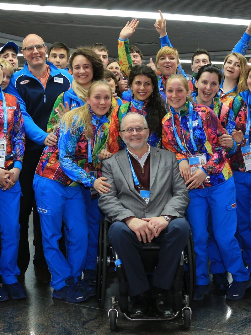 Sir Philip Craven arrives at Sochi 2014