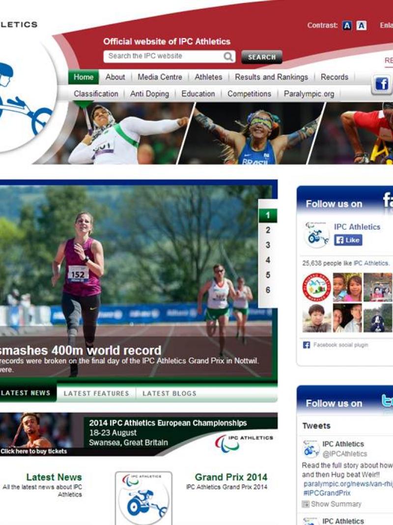 Screenshot of the new look IPC Athletics unrolled a new-look www.IPC-Athletics.org.