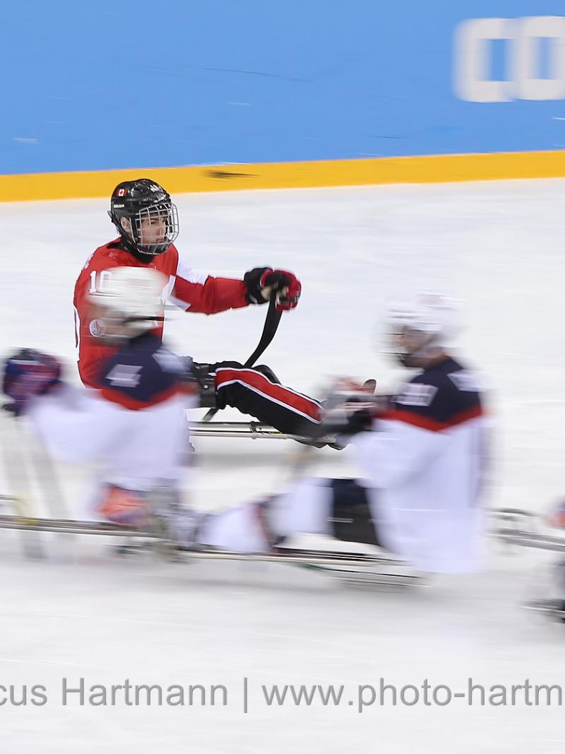 CAN vs USA Players touch gloves after a USA win against Canada 3-0