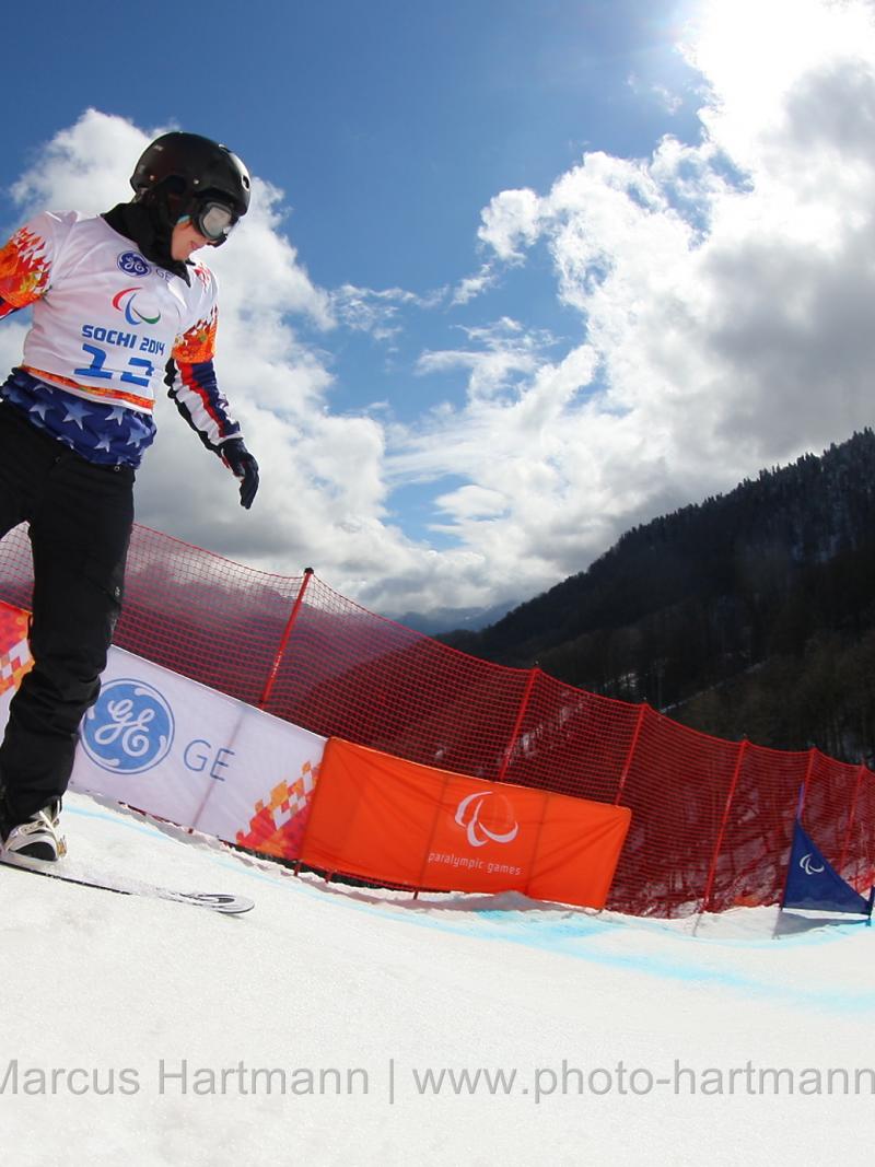 Evan Strong, USA begins his gold medal run on his snowboard.