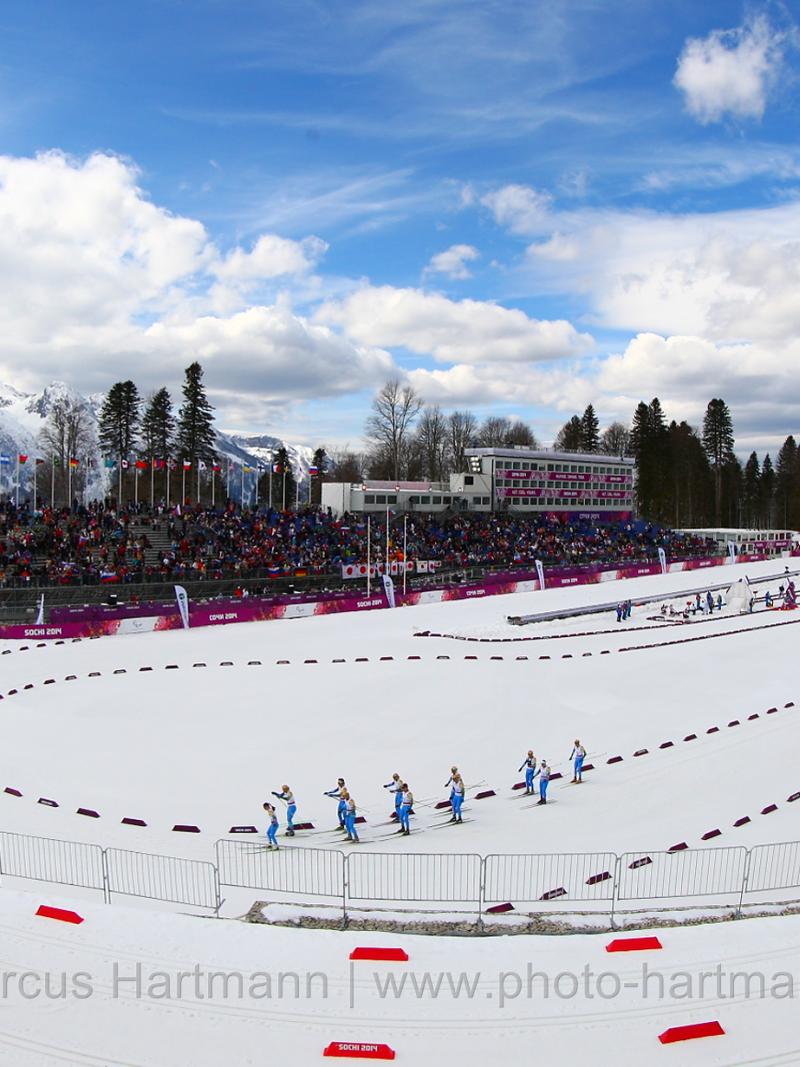 A general view of the Cross-country skiing course at the Sochi 2014 Paralympic Winter Games.