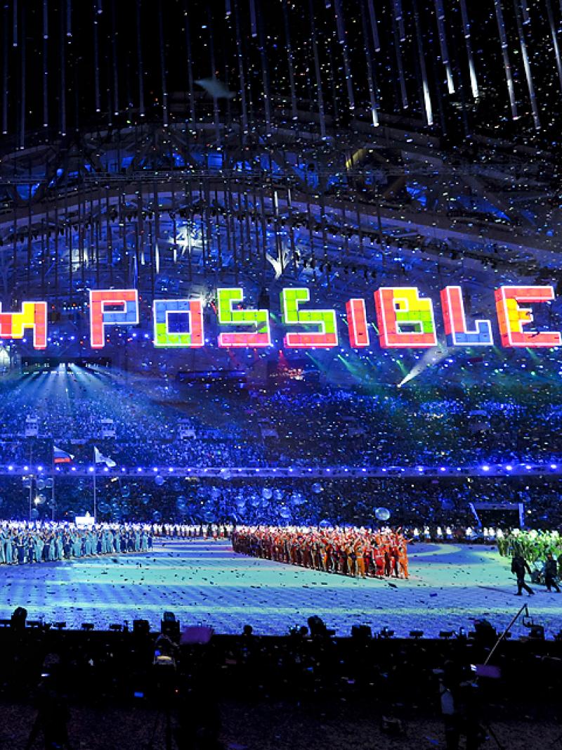 Panorama shot of the stadium during the Sochi Closing Ceremony