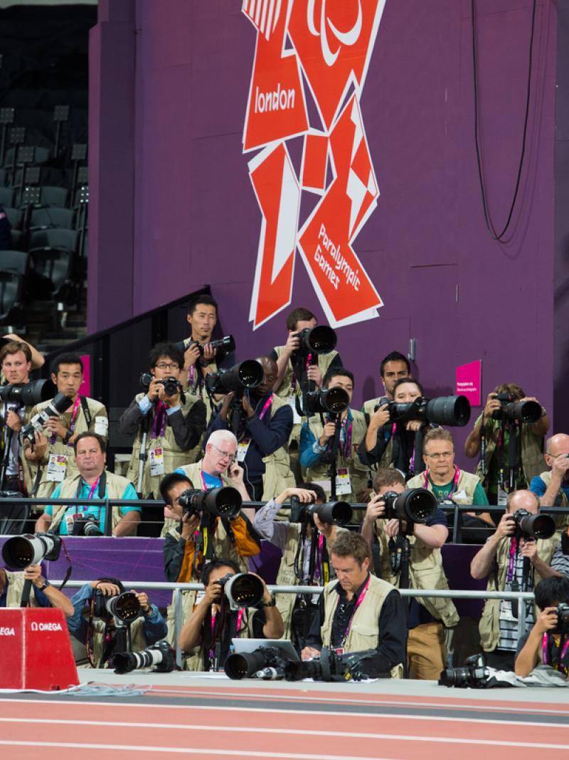 Photographers in the Olympic Stadium during the London 2012 Paralympic Games
