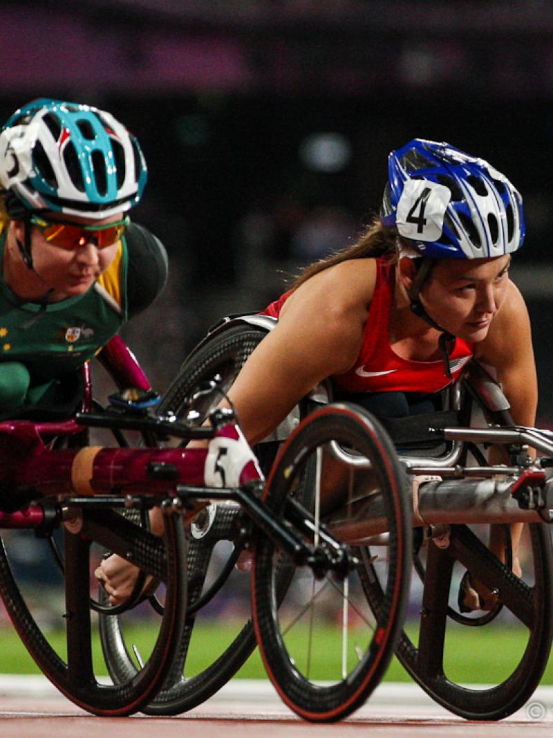 Two female wheelchair racers