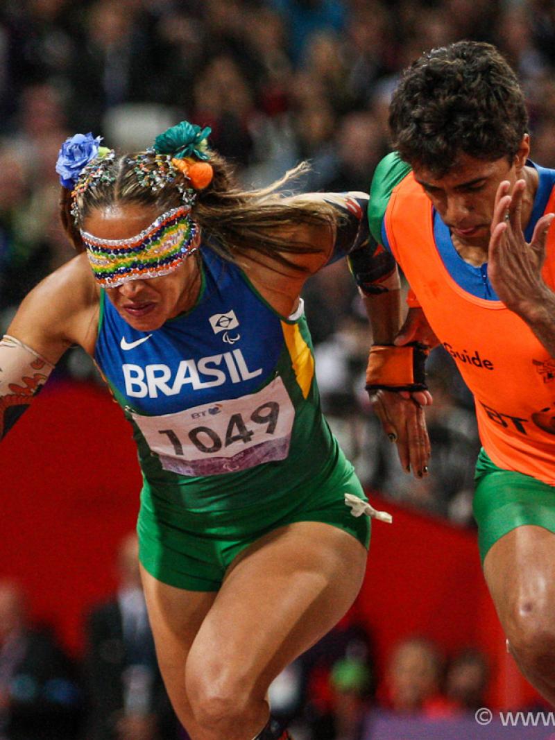 Brazilian athlete Terezinha Guilhermina with her guide