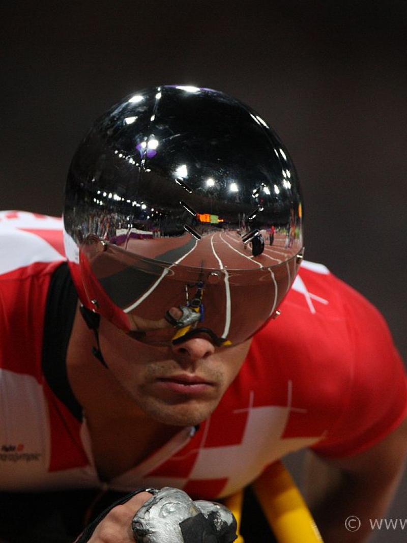 Marcel Hug competes at the London 2012 Paralympic Games.