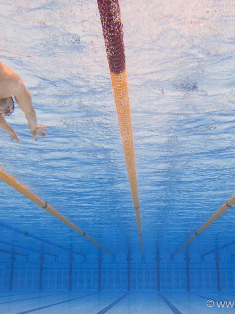 A swimmer begins a race at London 2012