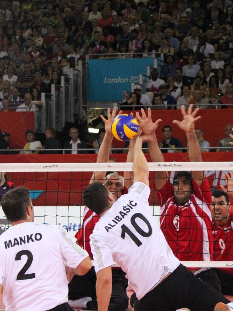Safet Alibasic strikes the ball as Bosnia & Herzegovina beat Egypt at London 2012.