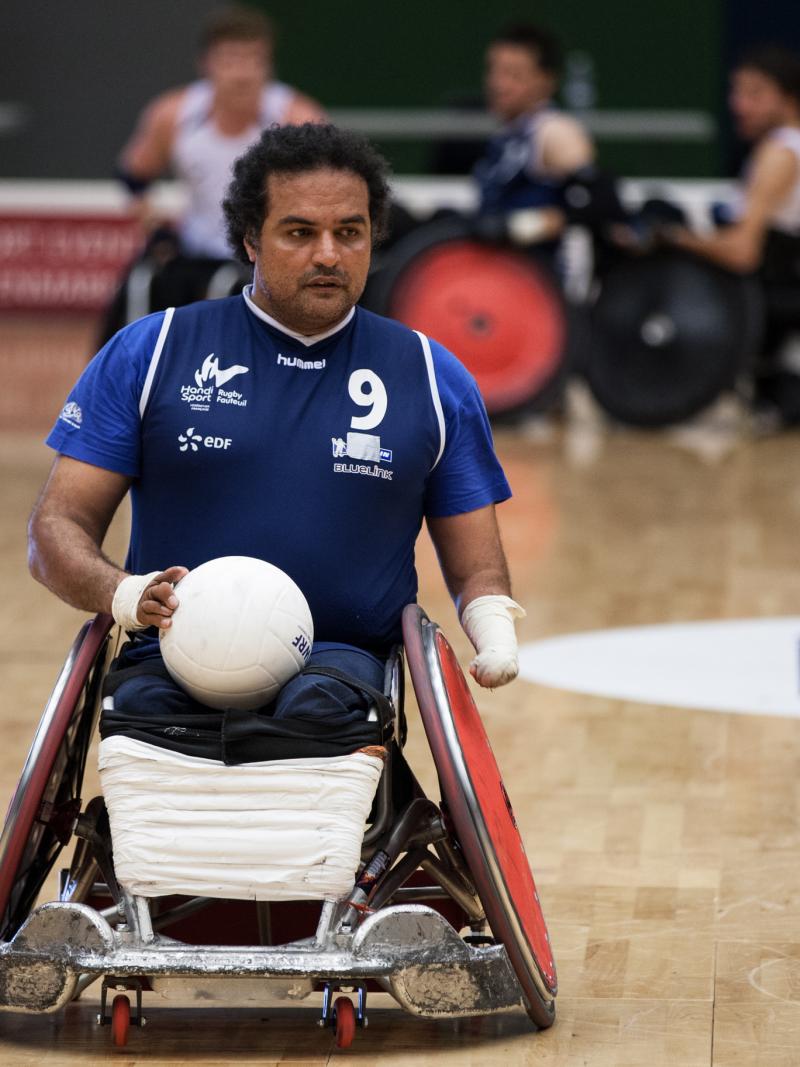 France in action against New Zealand in their opening game of the 2014 IWRF World Championships.