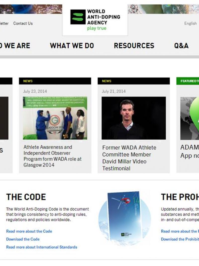 Screenshot WADA website 2014
