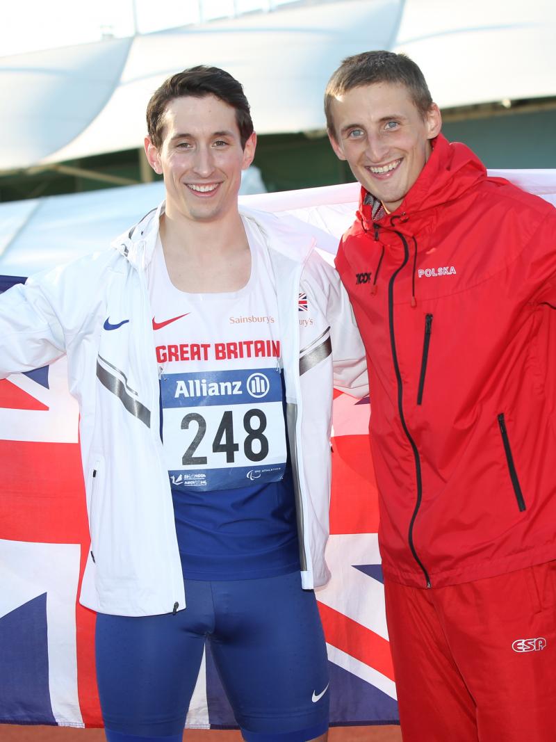 Poland's Meciej Lepiato and Great Britain's Jonathan	Broom-Edwards high jump T44 Swansea