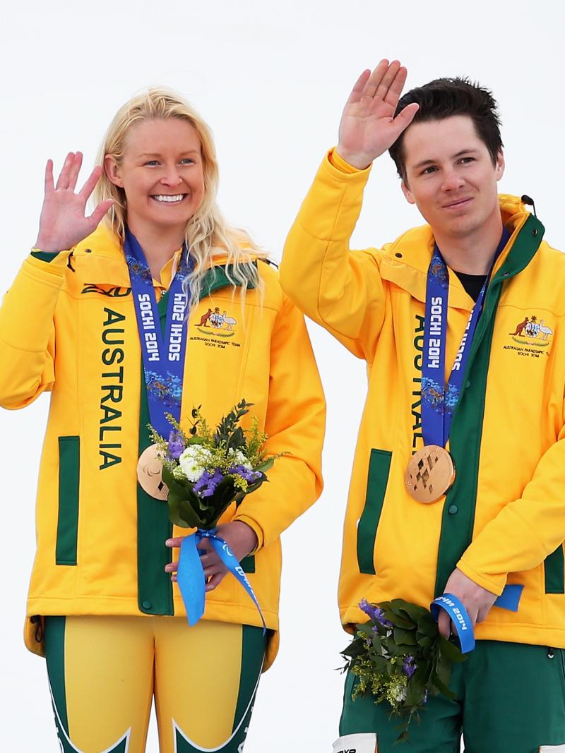 two Australian athletes celebrate their bronze medal