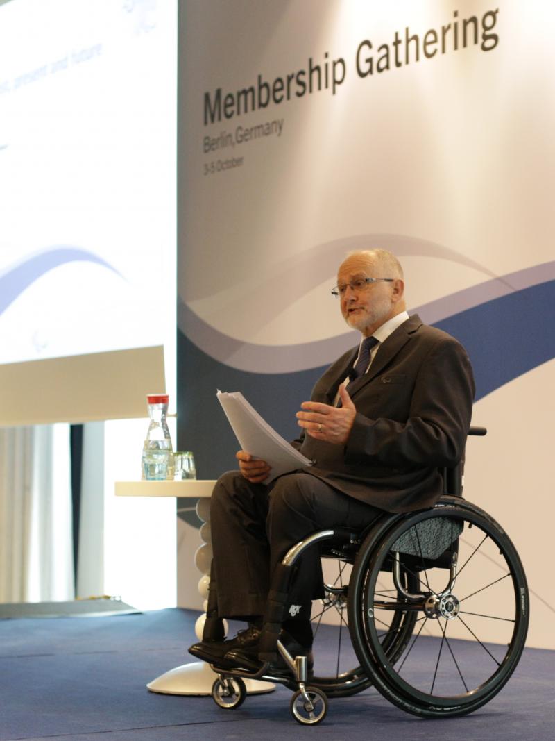 Sir Philip Craven speaking on stage