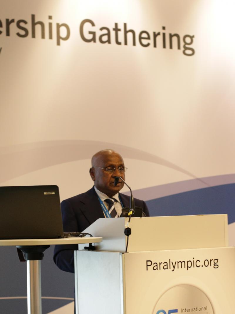 Sam Ramsamy on stage at IPC Membership Gathering