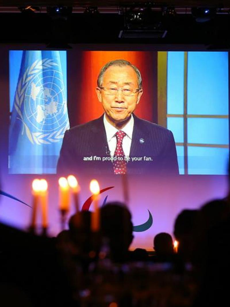 UN Secretary General Ban Ki-moon delivers a video message to the IPC Gala Dinner in Berlin, celebrating 25 years of the organisation.