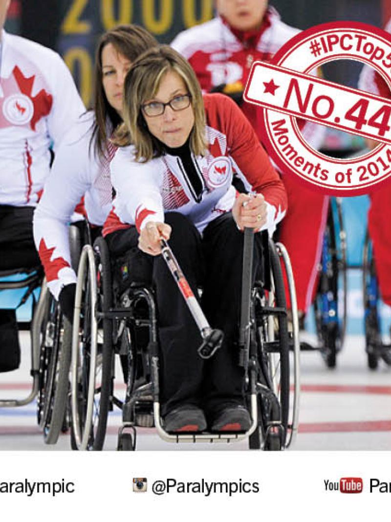 A curling team playing on the ice.