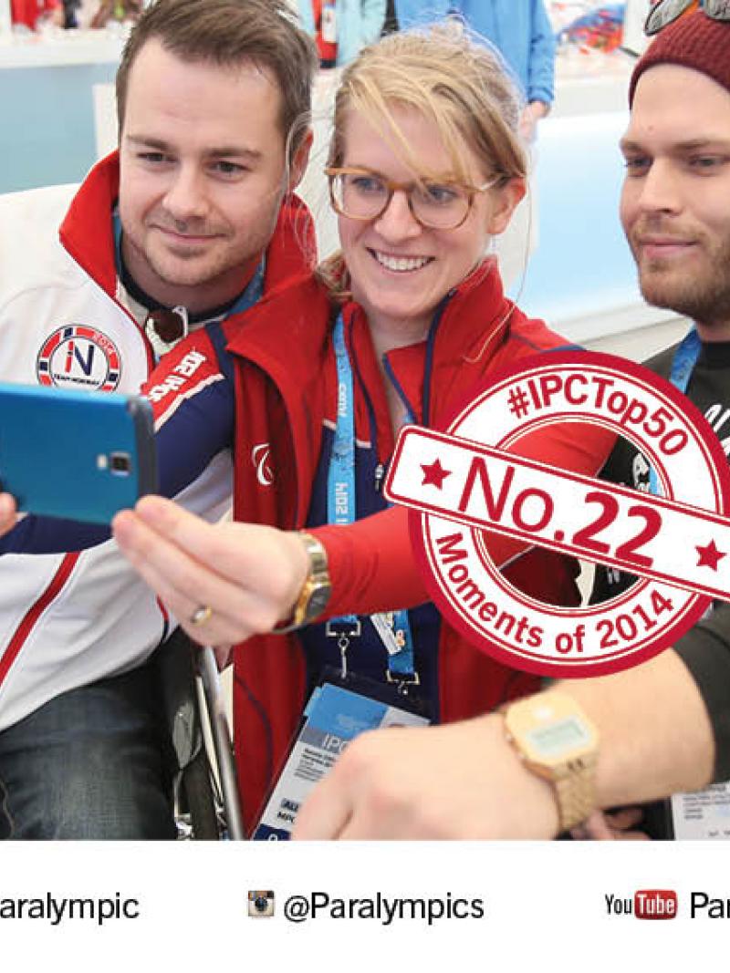 Two athletes join in a selfie during the Sochi 2014 Paralympic Winter Games