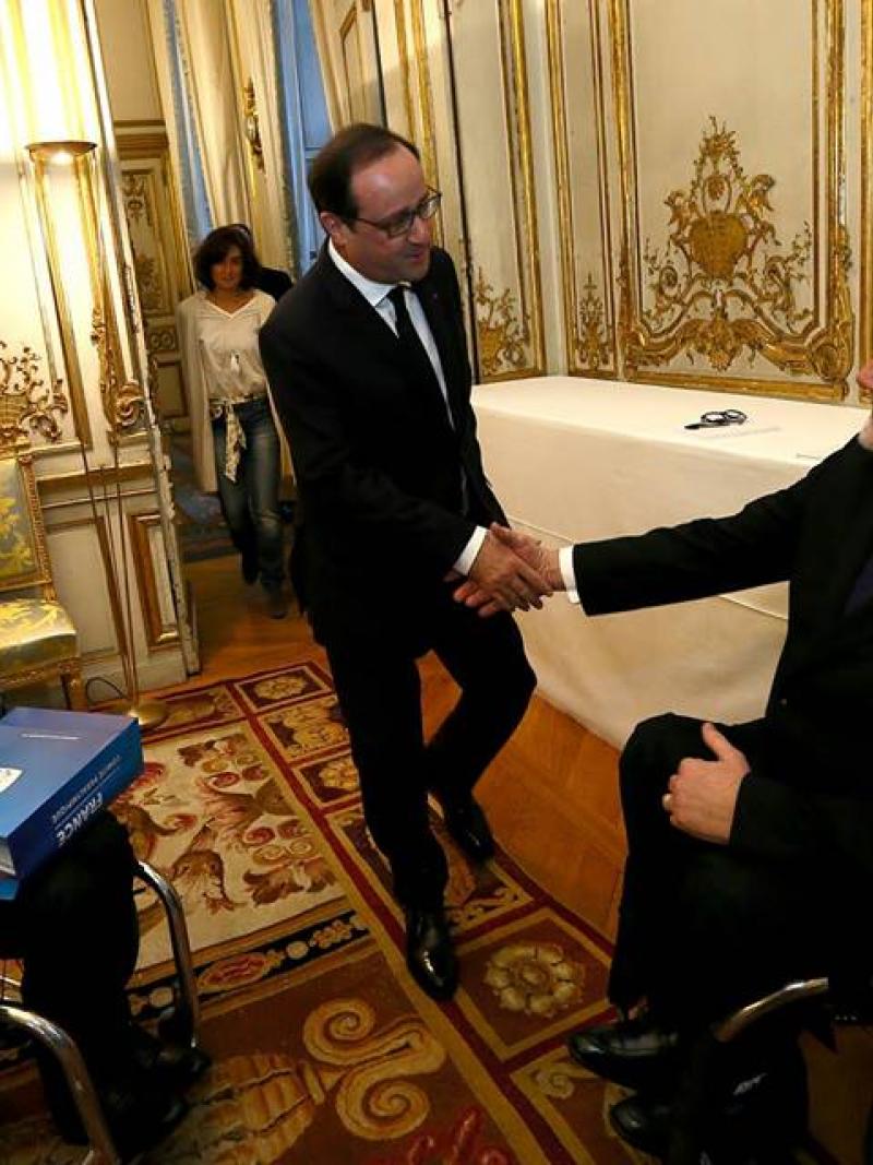 IPC President Sir Philip Craven and French NPC President Emmanuelle Assmann meet President Hollande of France.