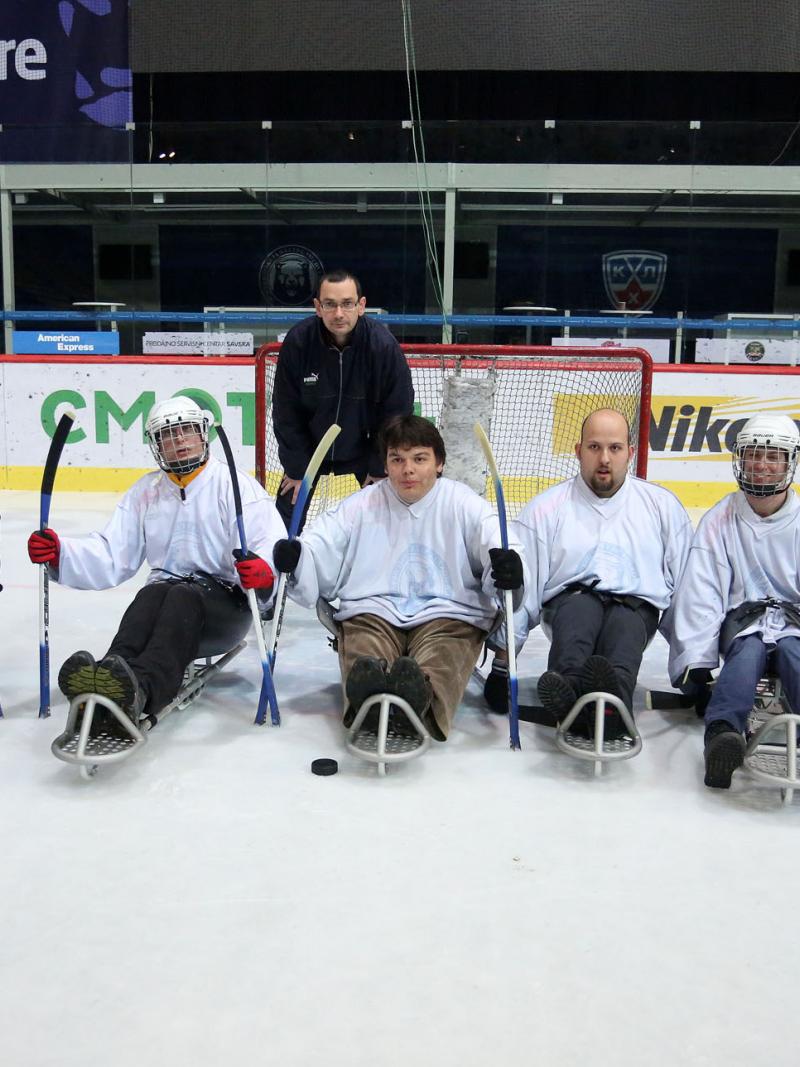 Seven people tried ice sledge hockey at a demonstration event organised by the Croatian NPC in December 2014.