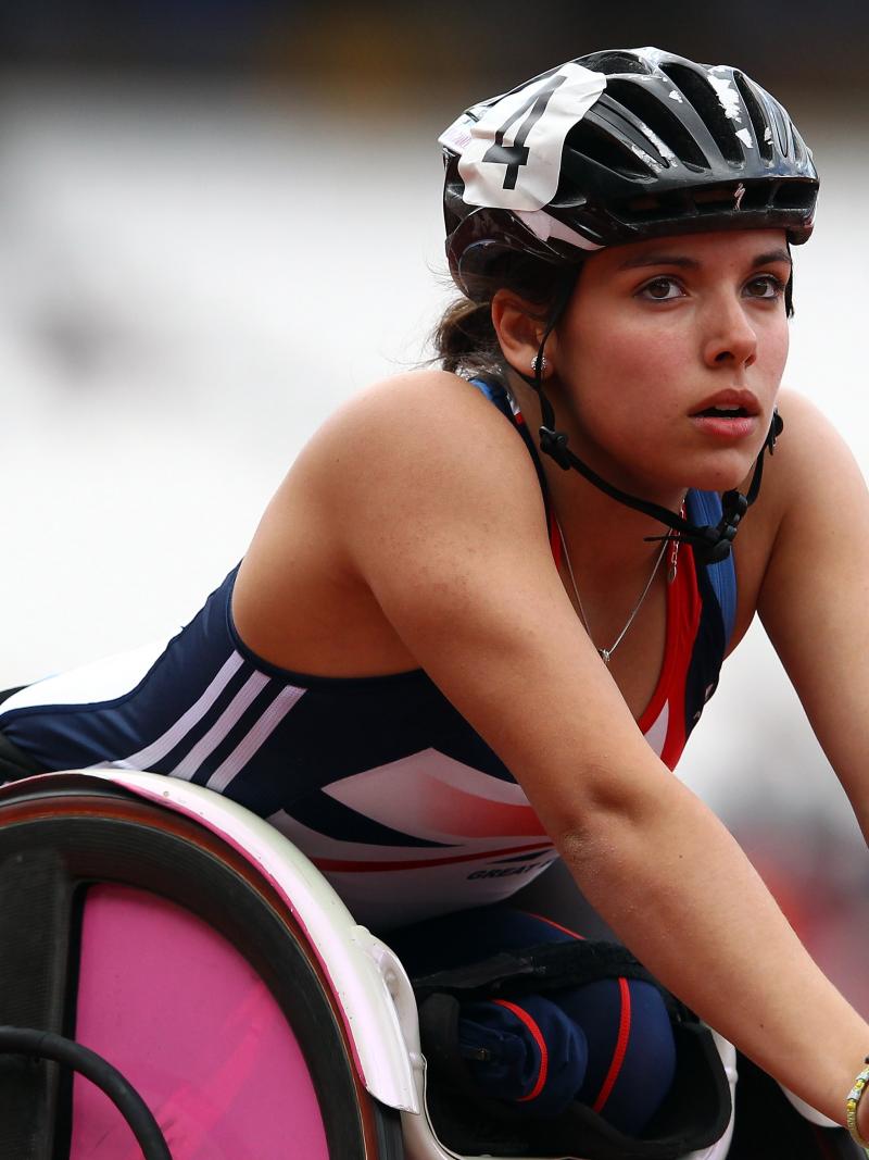 Jade Jones of Great Britain looks on after her race during the Visa London Disability Athletics Challenge LOCOG Test Event for the London 2012 Paralympic Games.