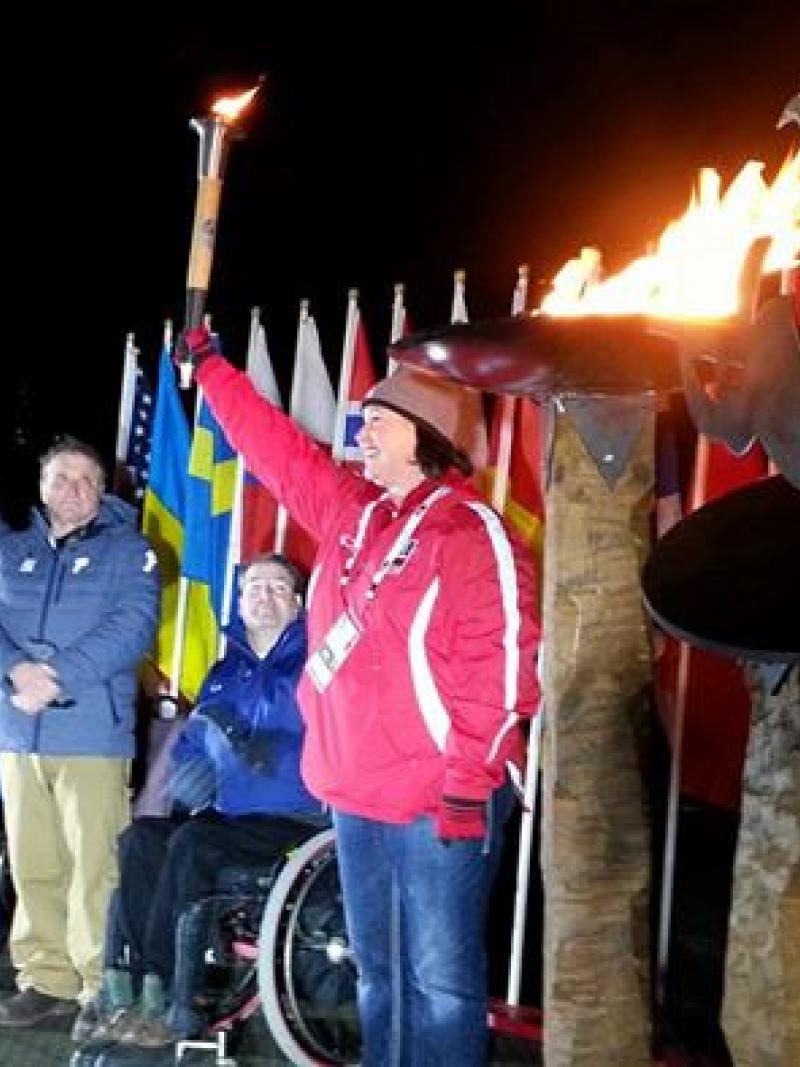 The cauldron of the 2015 IPC Nordic Skiing World Championships is lit.