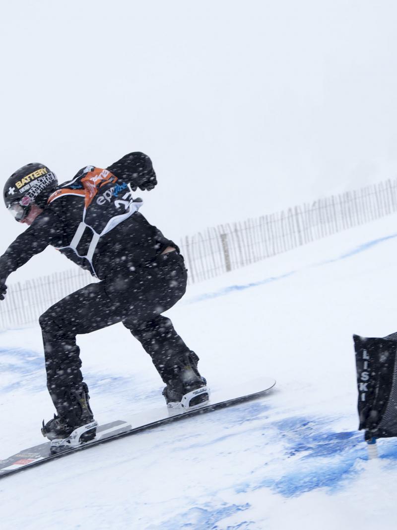 Matti Suur-Hamari took the victory in the men's SB-LL2 snowboard-cross race at the La Molina 2015 IPC Para-Snowboard World Championships