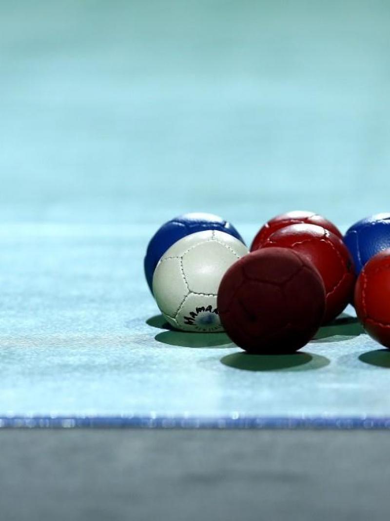 Boccia balls are seen as Great Britain take on Greece in Boccia during the National Paralympic Day at the Olympic Park on September 7, 2013 in London, Engla