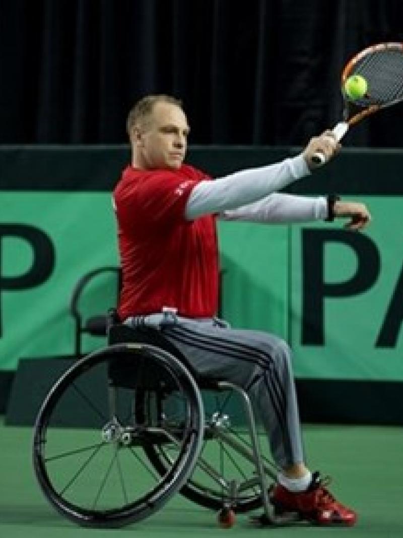 Kai Schrameyer, wheelchair tennis demonstration, Canada v Japan Davis Cup by BNP Paribas tie.