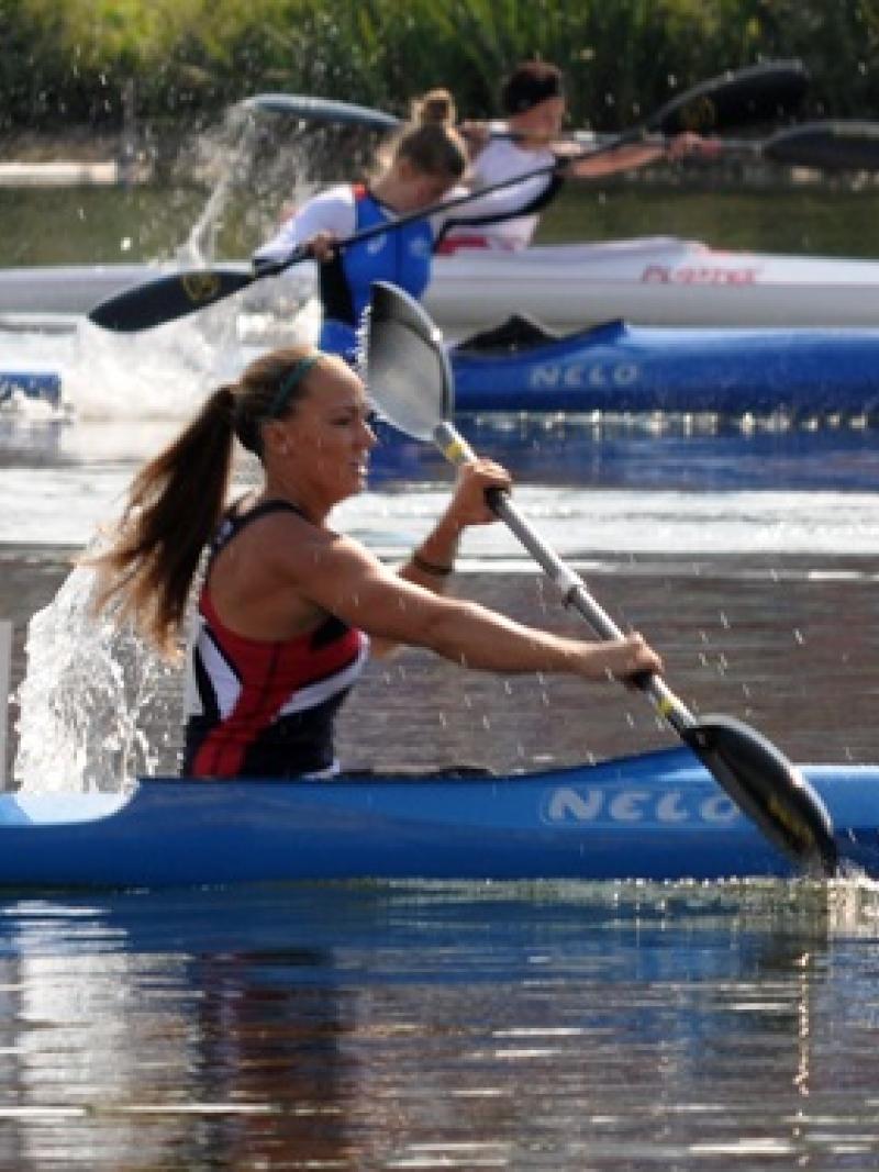 Women in canoe during a race