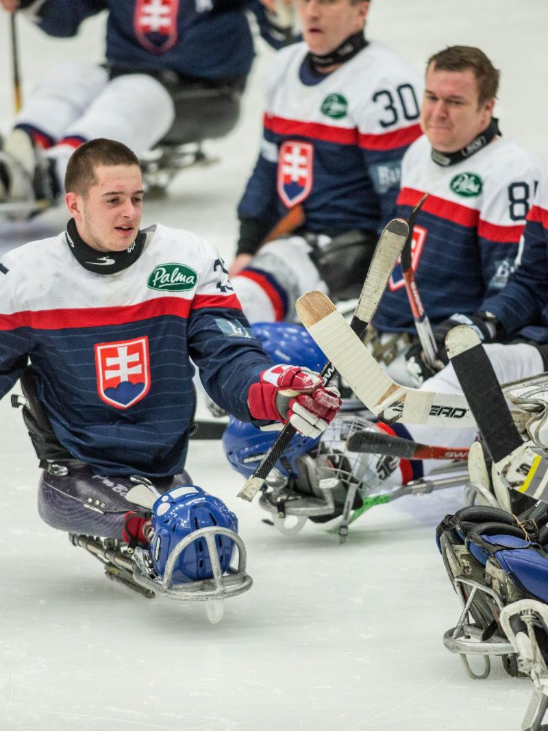 Martin Joppa of Slovakia at the Ostersund 2015 IPC Ice Sledge Hockey World Championships B-Pool.