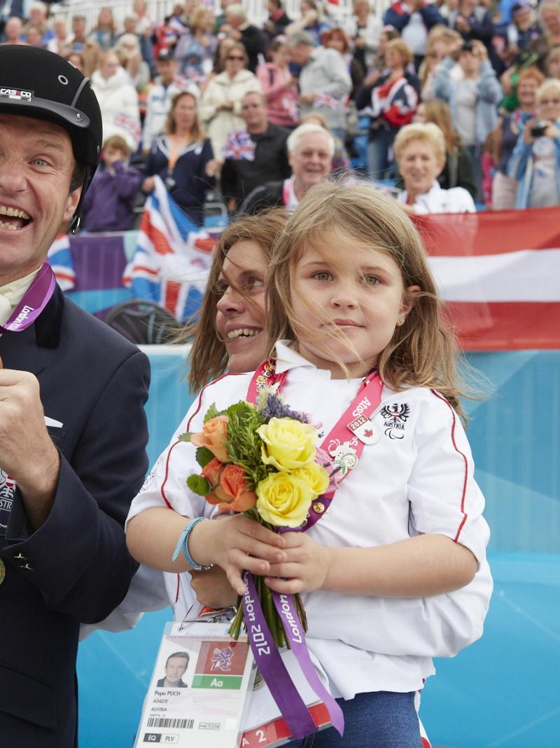 Pepo Puch pictured with his wife and daughter after medalling at the London 2012 Paralympic Games.  