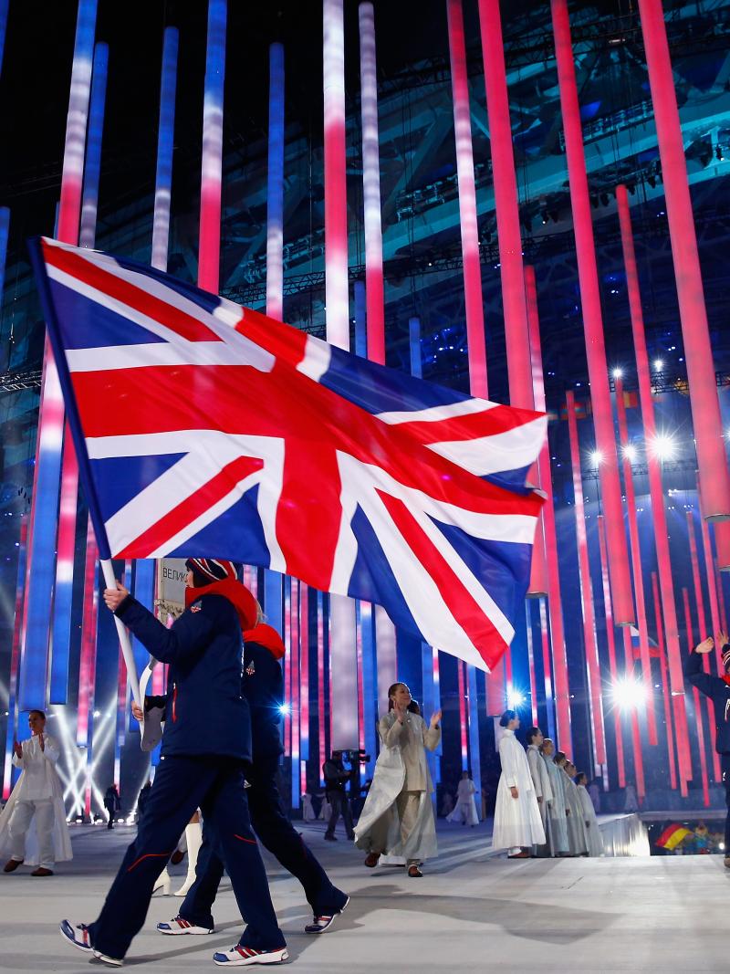 Great Britain enters the arena lead by flag bearer Millie Knight during the Opening Ceremony of the Sochi 2014 Paralympic Winter Games