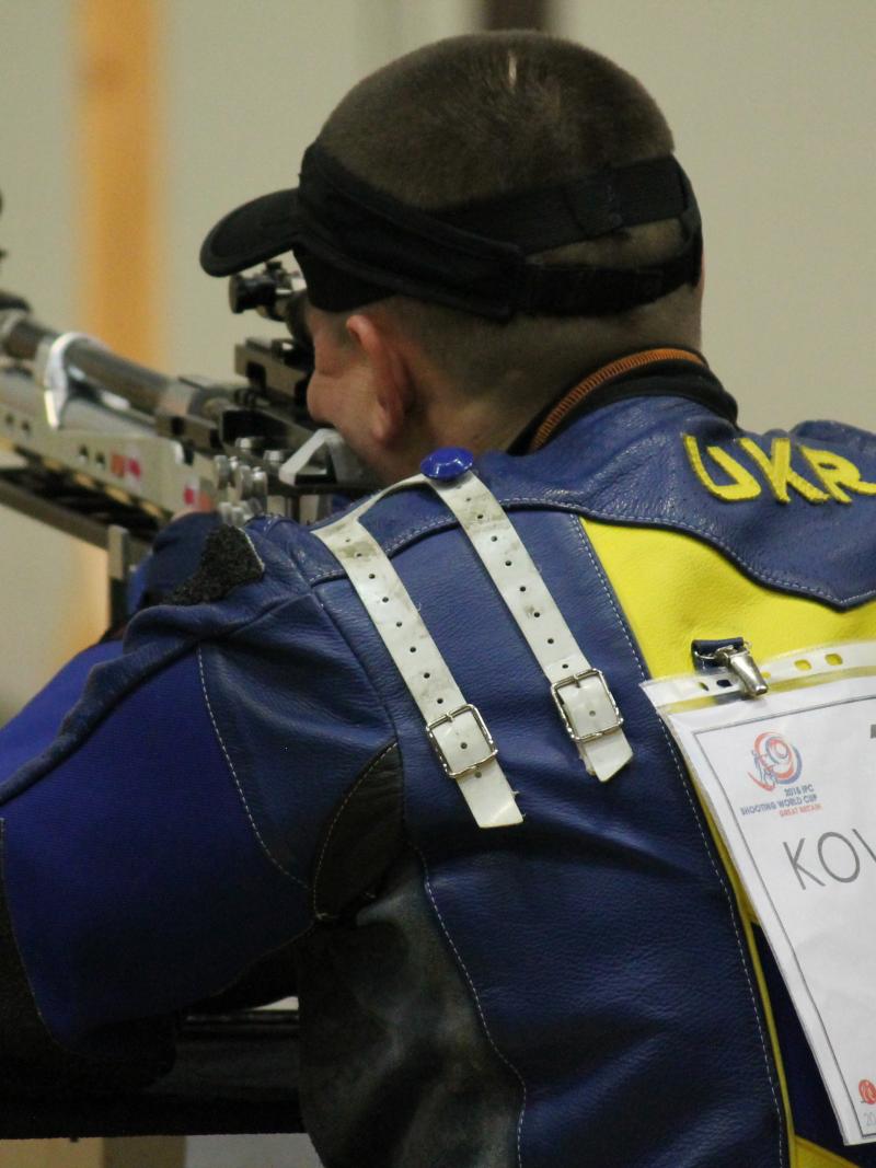 Ukraine's Vasyl Kovalchuk took gold ahead of Finnish world champion Minna Leinonen at a 2015 IPC Shooting World Cup.