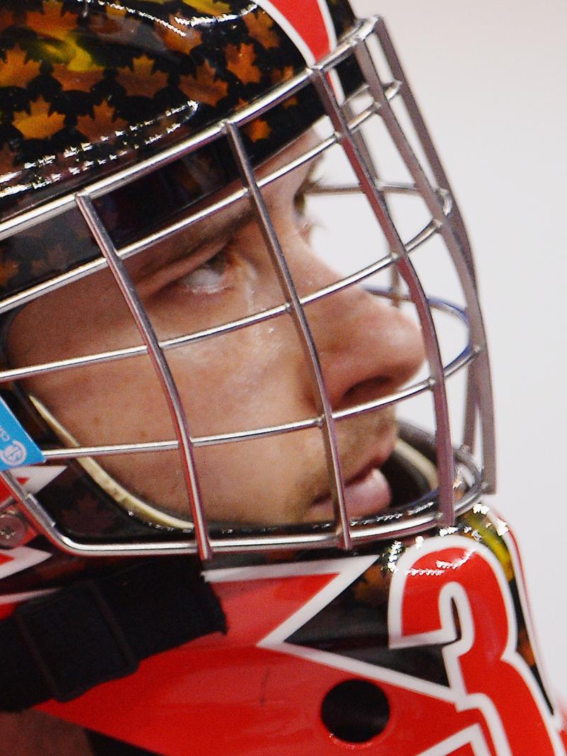 Goalkeeper Corbin Watson of Canada looks dejected after the Ice Sledge Hockey Play-off semi final between Canada and the United States of America at the Sochi 2014 Winter Paralympic Games.