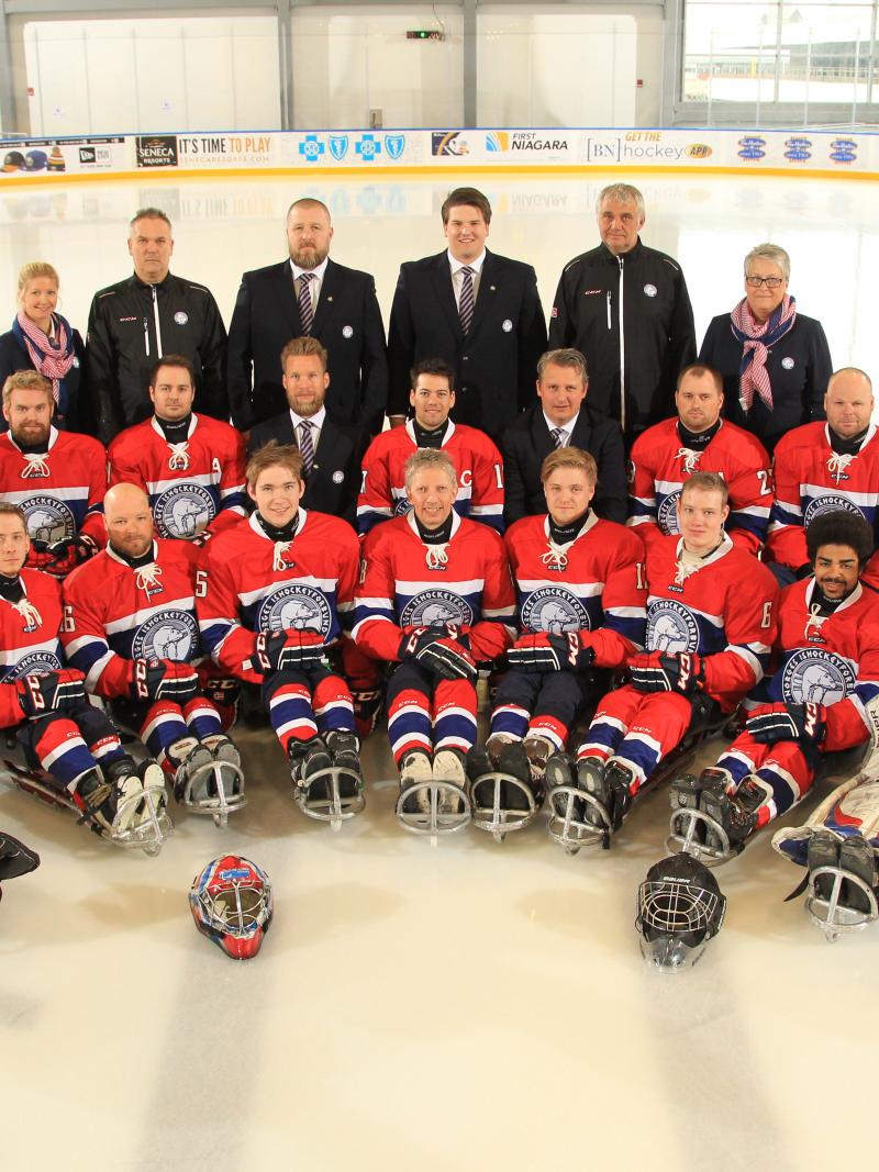 Norwegian ice sledge hockey team at the 2015 IPC Ice Sledge Hockey World Championships A-Pool in Buffalo, USA