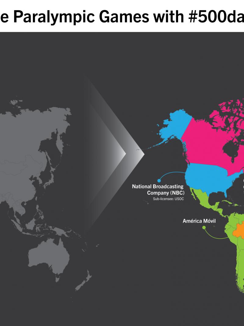 A graphic comparing how many broadcasters had signed up for London 2012 and Rio 2016 Paralympics with 500 days to go.