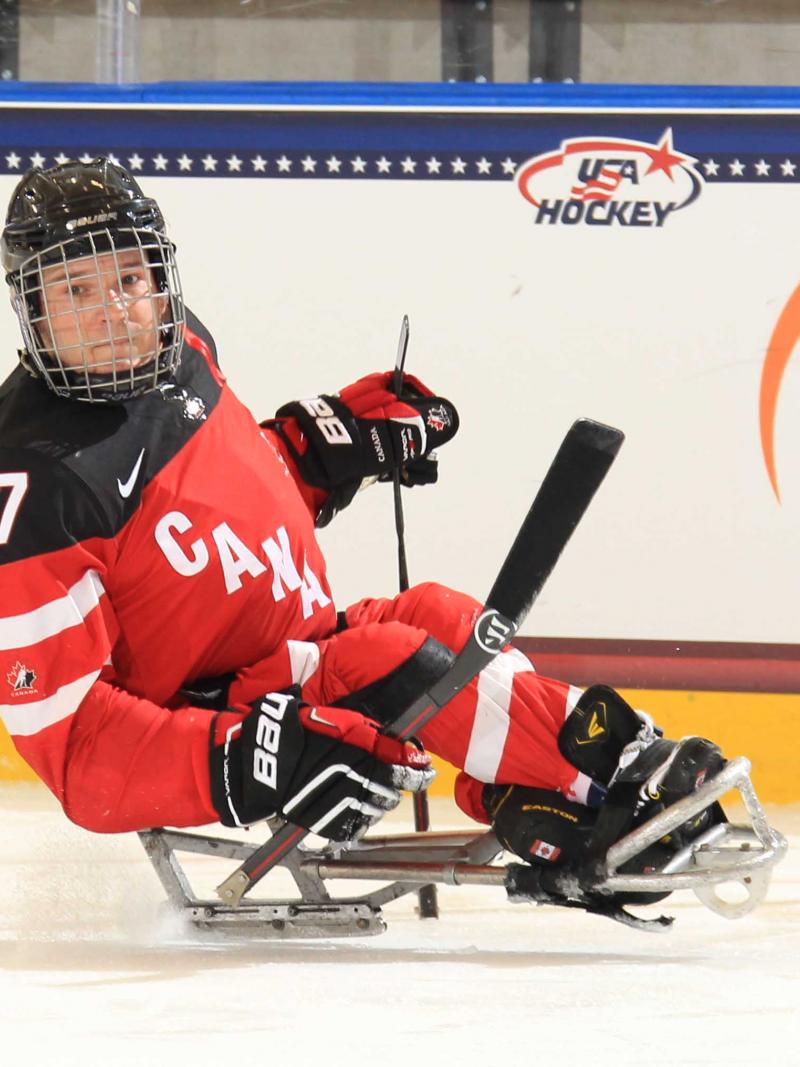 Sledge hockey player on the ice