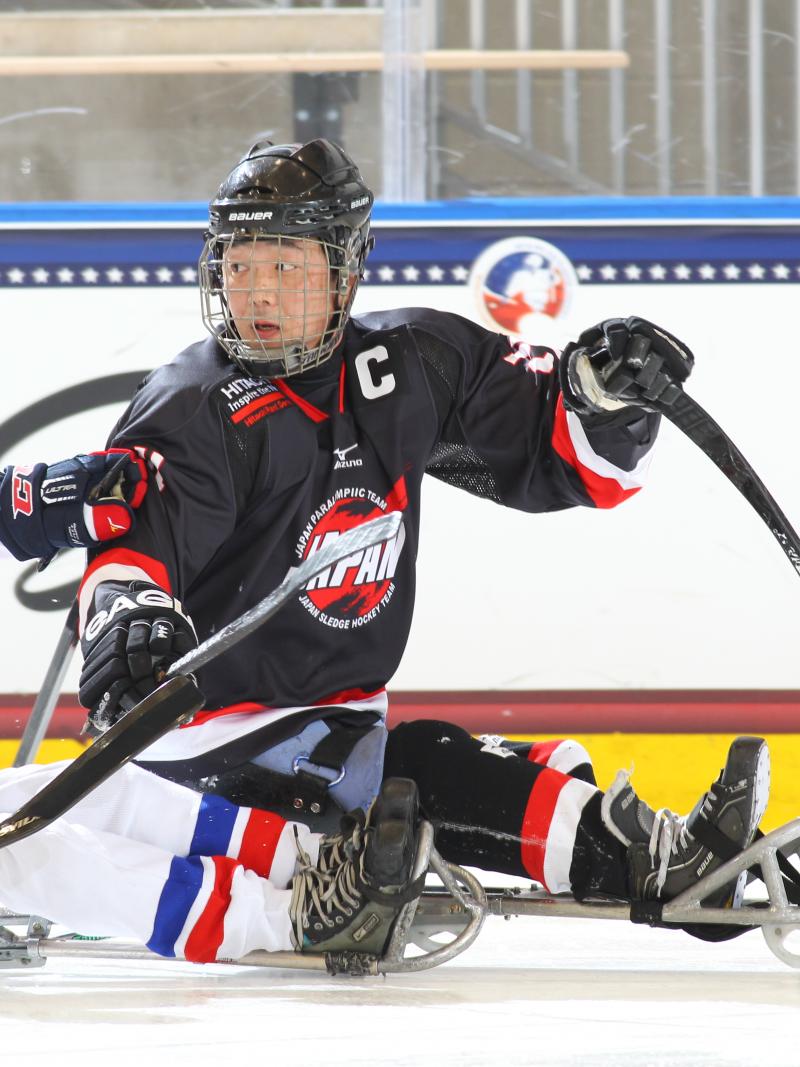 Ice sledge hockey players in action on the ice