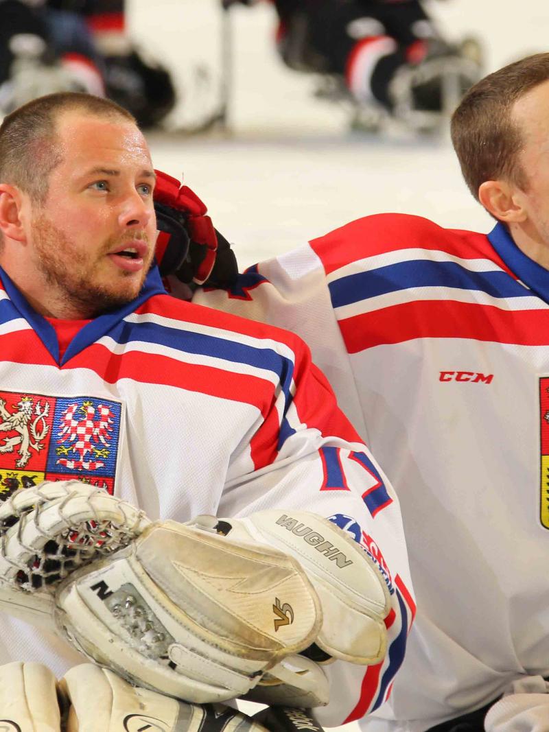Jan Matousek and Zdenek Safranek at the 2015 IPC Ice Sledge Hockey World Championships A-Pool in Buffalo, USA.